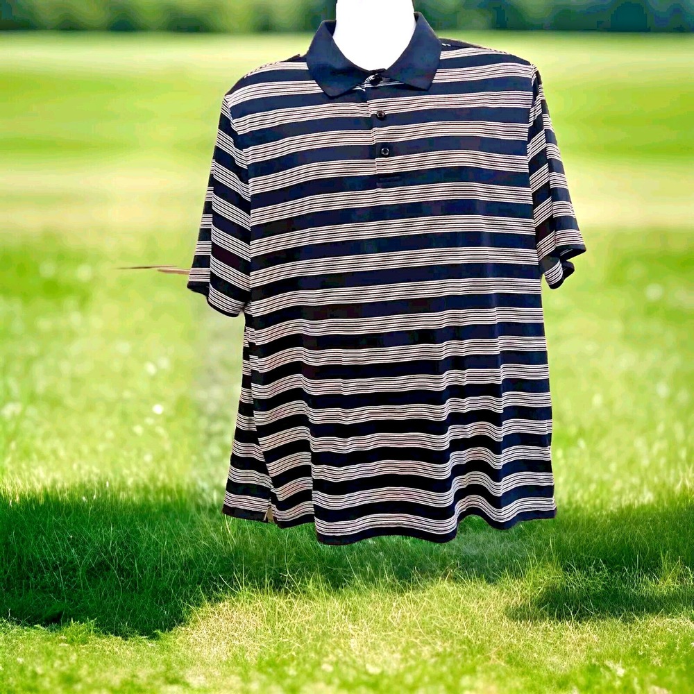George Polo Shirt Mens 2XL Dark Blue with White Stripes‎ 100% Polyester